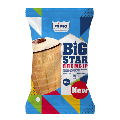 Мороженое в овальном вафельном стаканчике BIG STAR с наполнителем "Шоколад" 80г