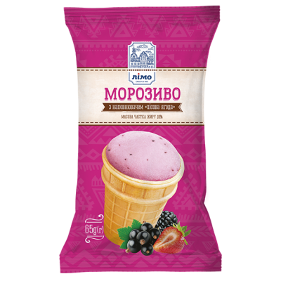 Мороженое в вафельном стаканчике с наполнителем «Лесная ягода» 65г
