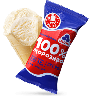 Мороженое в вафельном стаканчике «100% мороженое» 70г